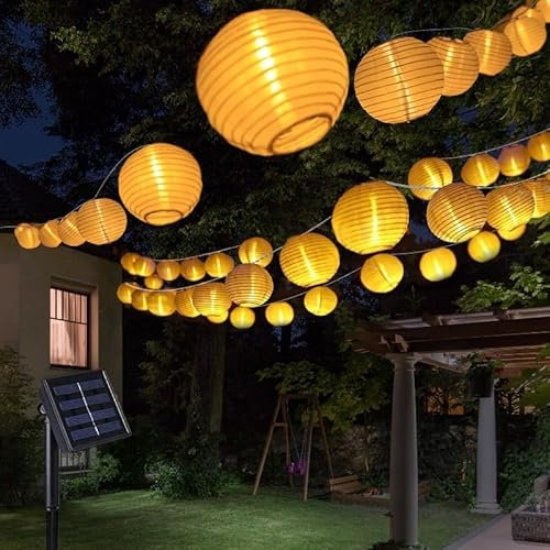 Kimuwote Solar Lichterkette Aussen, Lichterkette Lampion, 20 LED 5M Laternen 8 Modi 8H Timer Wasserdicht Solar Beleuchtung für Garten Bäume Terrasse Hochzeiten Party Fest Deko (Warmweiß)