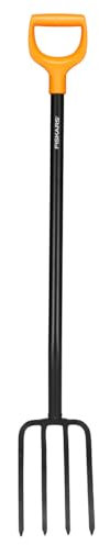 Fiskars Forcone per Terreni Duri e Sassosi, Con 4 Rebbi, Lunghezza: 120 cm, in Acciaio di Qualità/Manico in Plastica, Nero/Arancione, Solid, 1070673