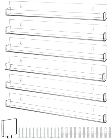 QWORK® 6er-Set Acryl Nagellack Regal Parfüm Regal 38 cm, Acryl Wandregal für Nagellack/Parfüm/Kosmetik bis zu 90 Flaschen