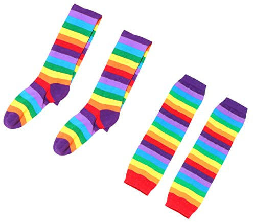 2 Stück Regenbogenstreifen Strümpfe und Handschuhe Rot