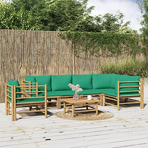 Rantry 7-TLG. Gartenlounge Set Sitzgruppe Sitzgarnitur Gartensofa Gartenmöbel Set Gartenlounge Gartengarnitur Möbel Terassenmöbel mit Grünen Kissen Bambus