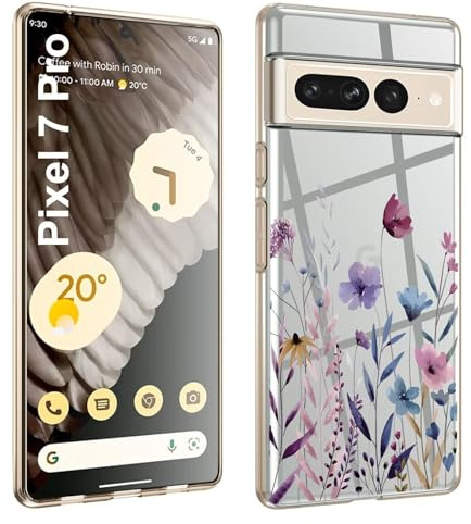 Kaywzo Hülle für Google Pixel 7 Pro,Transparent TPU Handyhülle mit Gemälde Blume Muster,Ultradünn Stoßfester Schutzhülle,Schön Silikon Cover Case-4