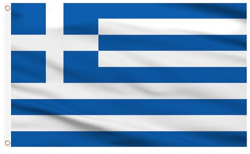 AhfuLife Griechenland Flagge 90 x 150 cm für Griechenland Deko 2025, 2 Stück Griechische Fahne Leuchtenden Farben mit Messing-Ösen, Griechenland Fahne für Euro Fußball Eurovision Bar Party Deko