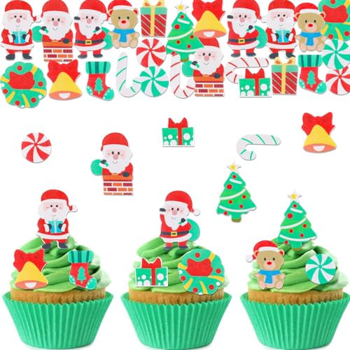 ALEGRE 100 Stück Essbare Tortendeko Weihnachten,Kuchen Deko Weihnachten Essbar,Esspapier Weihnachtsbaum Cupcake Topper,Essbare Weihnachtsmann Tortendeko,Muffin Deko Weihnachtsmann