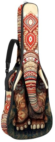 Tasche für Akustikgitarre, schöne Tasche für 40/41/42 Zoll Gitarren, wasserdichte Gigbag mit Schutzschicht und mehreren Taschen, bunter Elefant, mehrfarbig, 42.9x16.9x4.7 in, Gitarrentasche