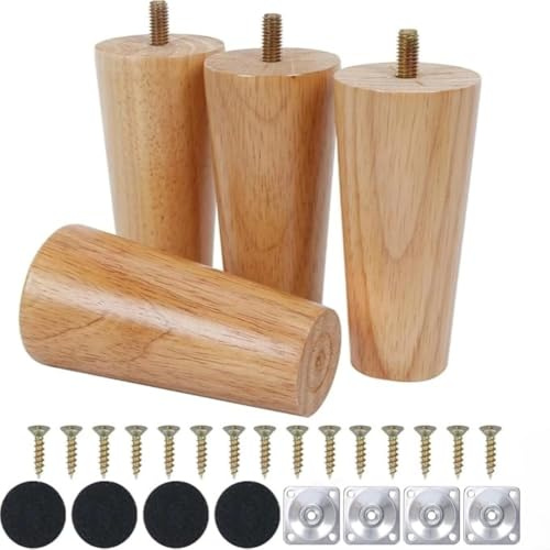 Qodiacl 4 Stück Möbelfüße Holz 10cm Holzfüße für Möbel Eichenholz Schrankfüße Sofafüße Möbelbeine Rund Holzbeine für Couchtisch Bett Kommode Stuhl Couch Tisch Schrank Sofa Beine