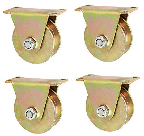 Plate Casters H-Groove Track Wheel,Sliding Gate Roller,H Track Rail,45# Steel Caster,Heavy Duty Rigid Caster with Bracket,for Track Sliding Doors and Industrial Mechani,-80mm/3.1in