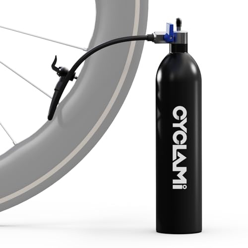 CYCLAMI Inflador Tubeless 1,3 L / 200 PSI (13.79 Bar) - Aluminio Reutilizable Bomba para Inflar Neumáticos Tire Booster - Bomba de Aire Bicicleta de Carretera y Montaña con AV/FV