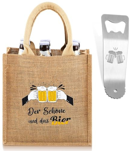 Xuniea Männerhandtasche für Bier Weihnachtsgeschenke für Bierliebhaber Papa Herrenhandtasche Jute Biertasche für 6 Flaschen mit Flaschenöffner Bier Geschenke für Männer zum Weihnachten Geburtstag