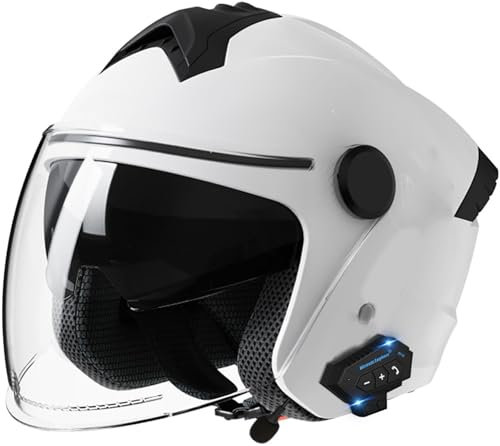 Bluetooth Casco Jet Casco Da Moto Omologato DOT/ECE, Casco Bluetooth Integrato Caschi Jet Scooter Per Donna E Uomo Adulto, Moto Mezzo Casco Caschi Cromwell Con Doppia Visiera 3,54-62CM