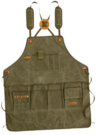 JISADER Arbeitsschürze, Werkzeugschürze, überkreuzter Rücken, verstellbare Schultergurte, wasserdicht, für Grill, Tischler, Dunkelgrün