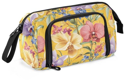 KLL Pencil Cases Large Capacity Standing Pencil Case Lightweight Pencil Case with Zipper for Nurse School Supply Spring Flowers Orchid Pansy Oberonia Yellow