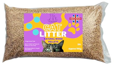 Tip Top Animal Natural Wood Cat Litter Pellets, 20L, 10kg, Fragrance Free, Biodegradable