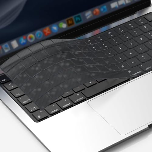 GPXIIZ Tastaturschutz Kompatibel für 2025-2022 MacBook Air 13,6/Air 15 M4 M3 M2, 2025-2021 Mac Pro 14/Pro 16 M5 M4 M3 M2 M1 Ultra Dünn TPU Keyboard Cover, EU-Layout, Translucent(Kohlefasertextur)