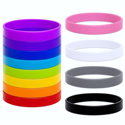Ajcotahm 12 stycken silikonarmband, färgade gummiarmband, enfärgade tomma gummiarmband stretch bekväma unisex armband för kvinnor män tonårsgåvor