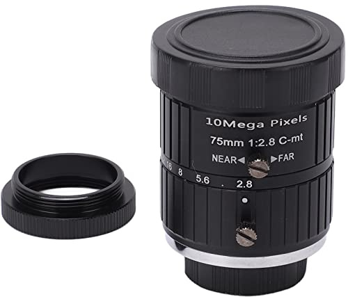Sunicon C Mount Lens, Telephoto Lens C Mount Lens, 75mm Focal Length 10MP Pixels Fixed Zoom Lens with Manual Iris Focus for Photographer Industrial
