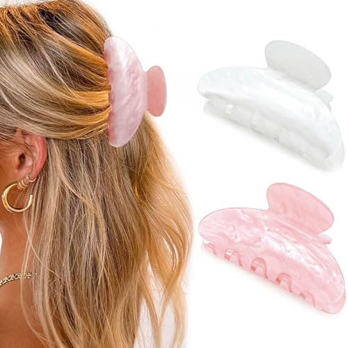 Zoestar Haarklammern, Acryl, mittelgroß, niedlich, rutschfest, Haarschmuck für Damen und Mädchen, 2 Stück, Rosa + Weiß
