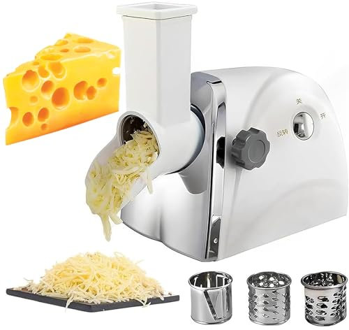 Rallador eléctrico de queso, triturador giratorio de 300 W con 3 cuchillas de acero inoxidable, fácil de montar y limpiar, perfecto para cocinas domésticas y comerciales