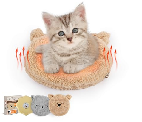 ALL FOR PAWS Beheiztes Katzenbett für den Innenbereich, mikrowellengeeignete Heizkissen für Katzen, Welpen und kleine Haustiere, nicht elektrisches Heiz-Hundebett mit 2 gemütlichen Bezügen