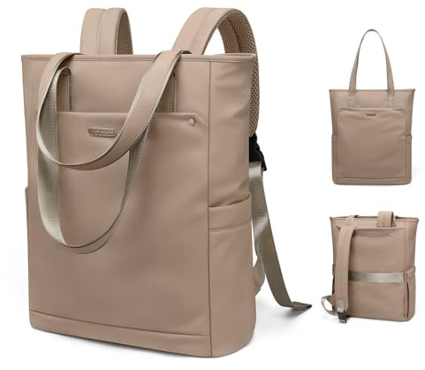 GOLF QUALITY Convertible Laptop Backpack for Women Men Carry on Tote Backpack Teacher Bookbag for College Work Nurse Travel Leisure,16 Inch,Champagne Brown