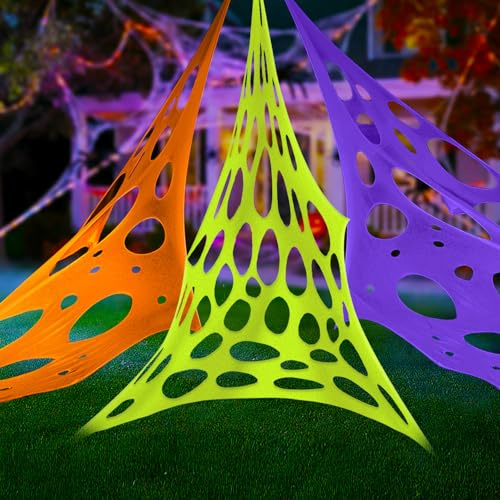 800 Sqft (AfterStreched with Holes) 3 Colors Giant Spider Web Halloween Decorations Outdoor with 10 Ground Nails Stretchy Beef Cloth Netting Cut-Your-Own Flexible Elastic for Yard Party Decor