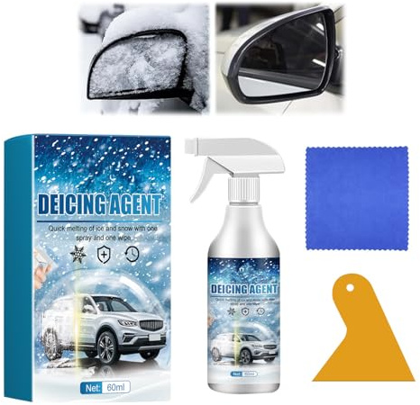 Spray Antigelo Auto,Spray Sciogli Ghiaccio Auto,Deghiacciante Vetri Auto,Dotato di Raschiatore,Anti Frost Spray,Rimuove Rapidamente Ghiaccio e Neve dai Finestrini e dal Parabrezza Dell'auto,60 ml