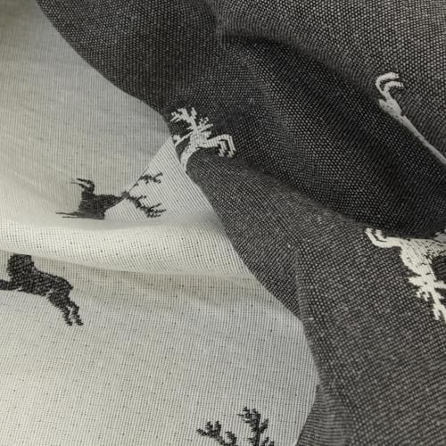 Jacquard Polsterstoff Hirsch Meterware 280 cm breit - 1 Meter, Landhaus, Vorhangstoff, Tischdecke, Bezüge, Möbel, Deko, Weihnachten (Grau)