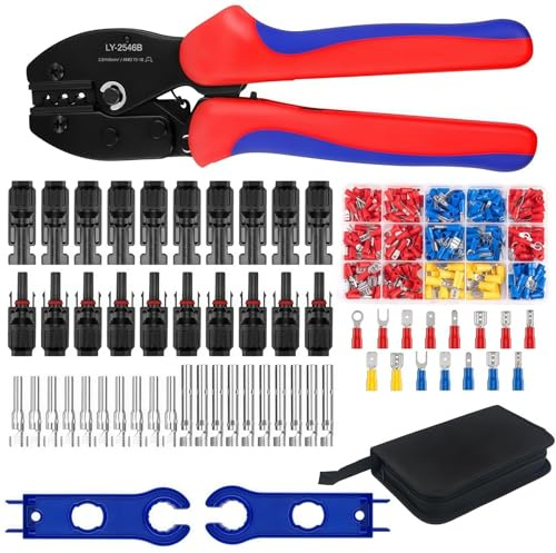 Solar Crimpzange Set für 2.5/4/6mm² PV Kabel,1 Crimper Crimpwerkzeug,10 Paar Stecker (männlich/weiblich) 2 Schraubenschlüssel für Solarstecker Kabel Anschluss