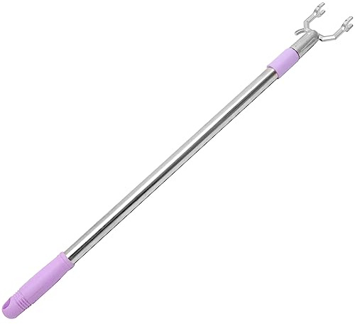 AKOOSY Asta Telescopica in Acciaio Resistente Regolabile Forchetta per Vestiti, Palo per Raccogliere Abiti da Balcone, Accessorio per Uso Domestico, Colore Viola