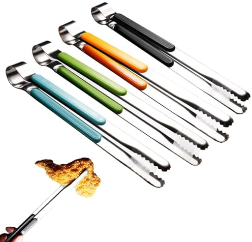 4Pcs 10 Inch Kitchen Tongs, Stainless Steel Heat Resistant BBQ Tongs Serving Tong for Cooking Food Pliers for Cooking, Grilling and Turning, Strong Grip(4 Color)