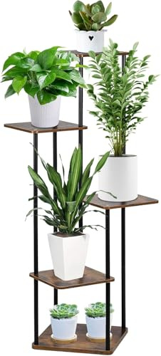 Generisch 5 Tier Hölzern Metall Blumenständer, Mehrstöckig Abnehmbarer Pflanzenständer Pflanzenregal Blumenregal Blumentreppe Pflanzentreppe Standregal für Gärten Innen Balkon Deko