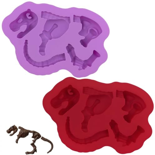 2PCS Dinosaur Silicone Molds Dinosaur Bones Silicone Moulds Funny Molds DIY Baking Tool for Chocolate Candy Halloween Christmas Party (2, Purple and Brown)
