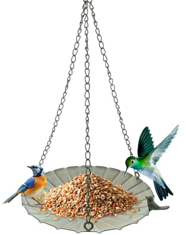 Mangeoire pour oiseaux – Mangeoire plate pour oiseaux en plein air, grand bol en fer suspendu de grande capacité, mangeoire pour oiseaux en extérieur, jardin, cour, balustrade