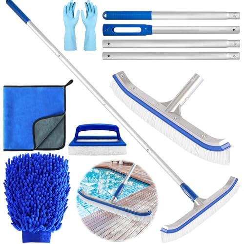ZPQAODI Spazzola per piscina con manico 160 cm, kit pulizia piscina, spazzola piscina pulizia 44cm, scopa per piscina, Spazzola per Pulizia, piastrelle e pavimenti senza sforzo, setole resistenti