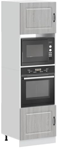 Teenpull Kalmar Lot de 2 armoires de cuisine en bois Sonoma gris 60 x 57 x 207 cm - Armoire de rangement pour four, micro-ondes, armoire de rangement