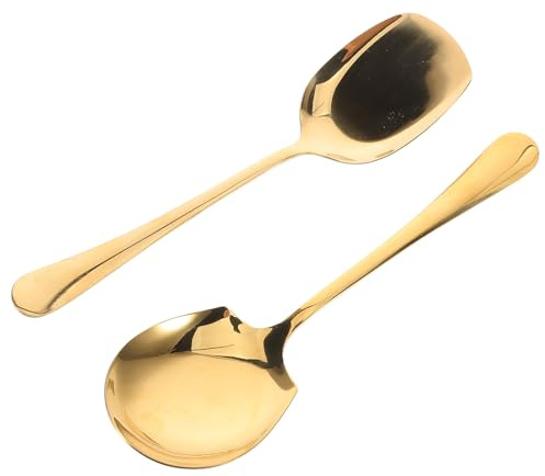 CIYODO Lot de 2 Cuillères à Long Manche en Acier Inoxydable Doré, Grosse Cuillère et Pelle de Service Multifonction pour Buffet, Restaurant Cuisine, Ustensiles de Service Résistants