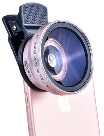 0.45x Wide Angle Lens for Mobile Phone, Clip on Zoom Camera Lense 15X Macro, Muti Functions Telephoto Micros Lens for Enhanced Mobile Photos (Rose Gold)