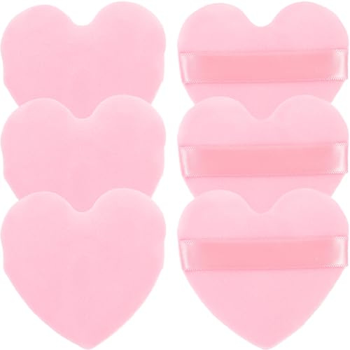 MAGICLULU Lot de 6 Houppettes à Maquillage de Cœur, Petites, Douces et Légères, en Tissu Velours Rose, pour Poudre Visage et Maquillage Quotidien Portable