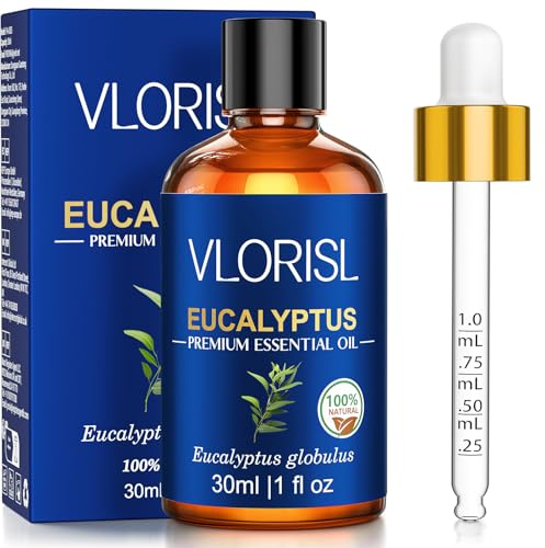 VLORISL Eukalyptus Eterisk Olja 30 ml, Frisk Örtig Doft för Diffuser, Badrum, Dusch, Bastu, Utspädd Massage, Ljus, Tvål DIY och Hem