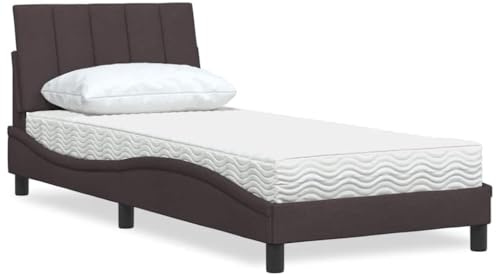YunCangg Hanko - Letto con materasso, marrone scuro, 90 x 200 cm, struttura in metallo con testiera, struttura stabile, materasso in schiuma confortevole per un sonno riposante