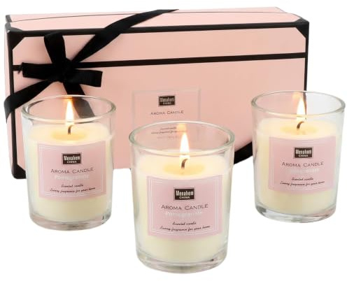 MOTIBACK Duftkerzen Set im Glas, 3 Stück Duftkerze, Sojawachs Kerzenset, Duftkerzen Geschenkset für Frauen, Weihnachtskerzen für Frauen, Entspannende Deko für Weihnachten (Rosa, Granatapfel)