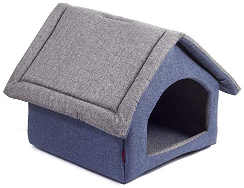 Elegant Hundehöhle, Hundehütte | Größe S: 28 x 32 x 27 cm | Farbe: Grau und Blau| Hundehaus für kleine Hunde | Katzenhaus, Katzenhöhle