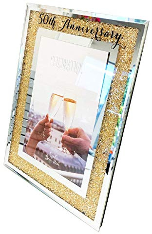 Unbekannt Bilderrahmen Zum 50. Hochzeitstag Golden Mirror Glas Kristall mit Geschenk