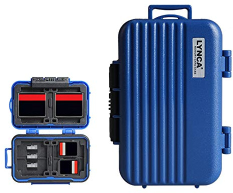 Estuche para Tarjeta de Memoria, LYNCA KH6 Funda para tarjetas de memoria con 24 ranuras para 8 tarjetas SD, 4 tarjetas CF, 12 tarjetas Micro SD/TF (Azul)