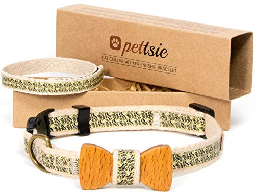 Pettsie Katzenhalsband mit Fliege und Sicherheitsverschluss | Verstellbar 20,3-28cm, Baumwolle, Sicherheitsverschluss, Mit Freundschaftsarmband, Geschenkset für Katzenfreunde