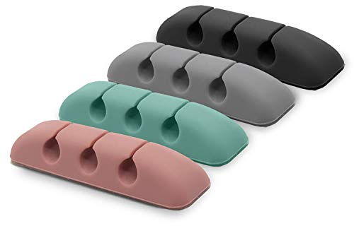 Ringke Cable Organizer [4 Pack] Clips Management TPU Silicone Adhesive Wire Holder Accessory for Power Cords, Home, Office, Cubicle, Headphone, Car