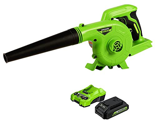 Greenworks 24V Shop Blower, 2Ah USB Battery (Power Bank) and Charger Included SBL24B211