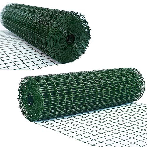 Green PVC Coated Wire Fencing Garden Fencing Roll Hot Dipped Galvanised Wire Mesh 90CM High 25M Long Anti-rust Vegetables Garden Fruits Plants Animals Decorative Fence Mesh 2mm thickness Netting
