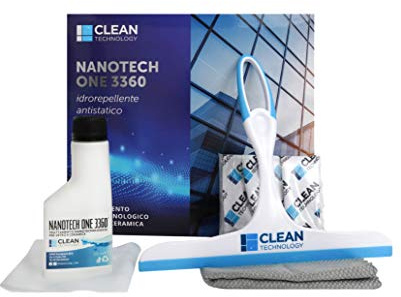 Box Nanotech One 3360 -125 ml con Tergivetro, Protezione Mani, Protezione vie Respiratorie, Cotone Gommato, Panno Microfibra - Trattamento anticalcare permanente per box doccia e vetri auto