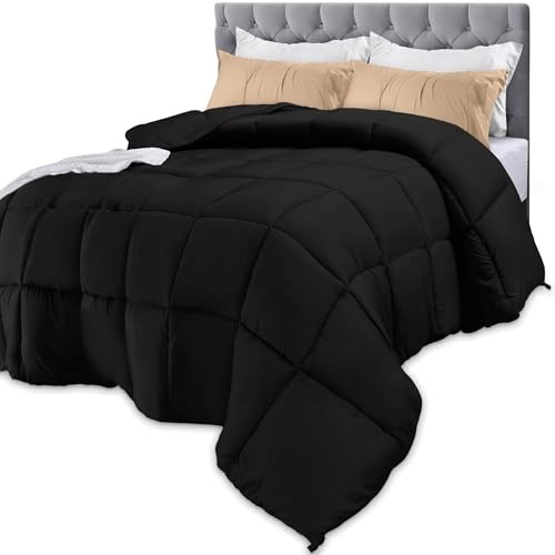 Utopia Bedding Couette Toutes Saisons 250 g/m² – Couette en Fibre siliconée en Peluche pour Grand lit – Coutures carrées (lit Double/Grand lit, Noir)
